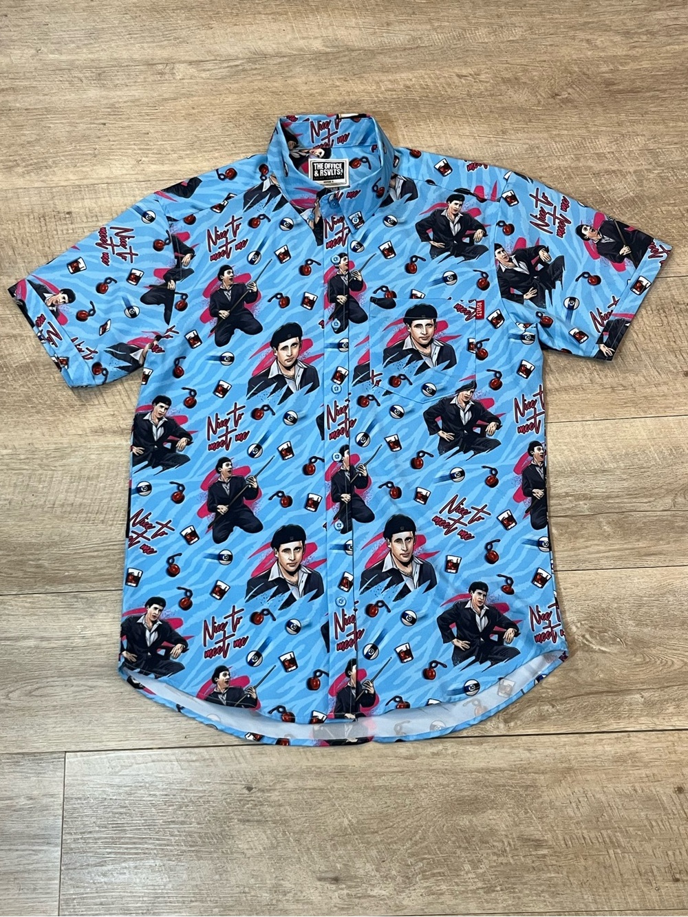 RSVLTS The Office “Date Mike” Short Sleeve Button Front Shirt Size Medium